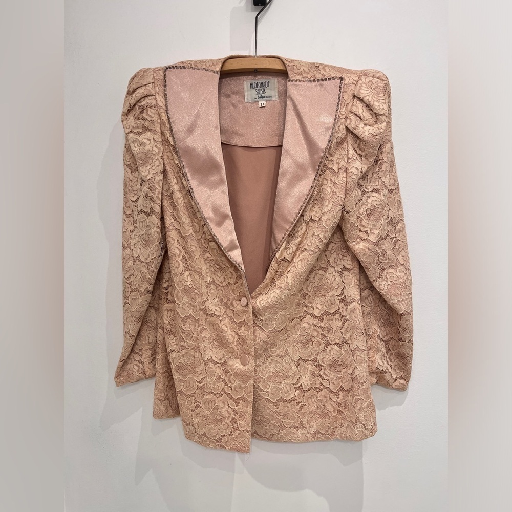 HIDEGARDE  sausik vintage pink blush lace blazer shoulder pad